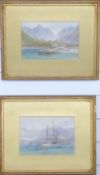 T Hart FSA (1830-1916): Pair of watercolours of continental maritime scenes including three-mast