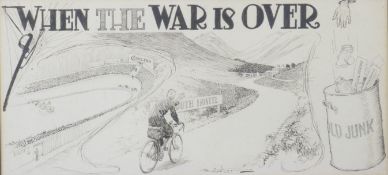 Frank Patterson (English 1871-1952): Pen and ink drawing 'When the War is Over', cyclist by a
