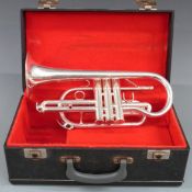 Virtuoso silver plated cornet with Vincent Bach mouthpiece, reg no CR-1705, in fitted hard carry