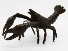 Japanese bronze lobster with mark to base, 9cm long