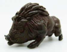 Japanese bronze of a warthog with mark to base, 5.6 x 3.4cm
