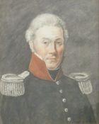19thC pencil and watercolour Belgian military portrait, label verso dated 1863 indisinctly marked