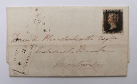 Great Britain 1840 1d black NE on cover, September 4 postmark to rear and Portobello postmark to