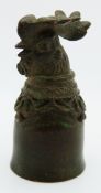 Chinese bronze finial depicting a cockerel, 6cm tall