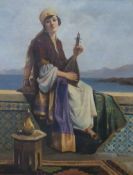 Bridman 19th/early 20thC Italian School oil on canvas of female musician playing the mandolin,