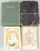 Three Goodall & Son London packs of playing cards, two having Queen Victoria to backs and historical