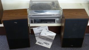 JVC turntable, RK100L amplifier and a pair of stereo speakers, with instructions