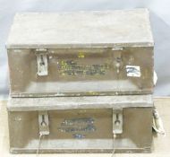 Two metal military ammunition crates or boxes, length of largest 52cm