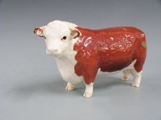 Beswick Hereford bull, horns protruding, H11cm