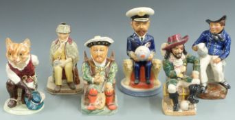 Six Kevin Francis limited edition character jugs including Puss in Boots, George V, American Sailor,