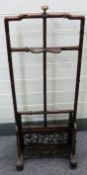 A 19th/20thC Chinese carved hardwood extendable pole screen or stand with carved faux bamboo