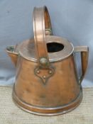 Art Nouveau copper watering can with swing handle, H 40cm
