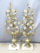 Pair of 19th/20thC gilt metal candelabra or table lamps with seven lights to each interspersed