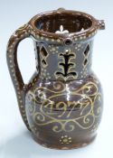 Peter Brown Snake Pottery of Dursley/Cam pierced slipware studio pottery puzzle jug, H18cm