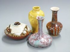 Moorcroft yellow lustre vase with impressed mark to base, Cobridge vase and two studio vases