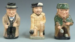 Three large Royal Doulton Toby jugs, Winston Churchill, Sherlock Holmes and Sir Francis Drake