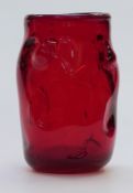 Geoffrey Baxter for Whitefriars ruby red knobbly glass vase, 22cm tall