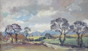 Phyllis May Morgans (British: 1911-2001) oil on board 'Cotswold Farm, Bourton on the Water, 1970',