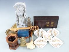 A group of Chinese and other Eastern collectables including white metal and copper inlaid brass