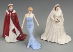 Two Royal Worcester figurines Queen Elizabeth II and a Royal Doulton figurine of Princess Diana,