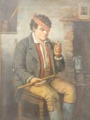 Charles Henry Cook (1830-1905) oil on canvas of a man with a broken stick and eye patch, smoking a