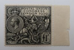 Great Britian 1929 U.P.U. Congress £1 black, unmounted mint with side margin