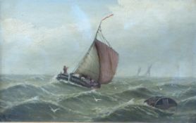 19th/early 20thC maritime oil on board, monogrammed A.F. to lower left, 17.5cm x 28cm, gilt frame