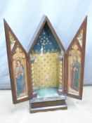 Victorian/Gothic revival oak reliquary with hand decoration within, W32 x D21 x H80cm. The vendor'