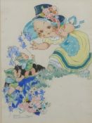 Agnes Richardson (1885-1951 - Poster & Postcard Artist) original watercolour girl in a yellow