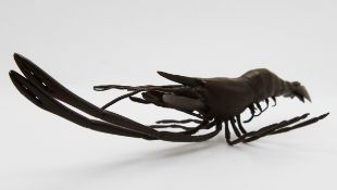 Japanese bronze shrimp with mark to base, 13.5cm