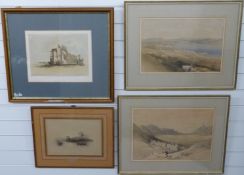 David Roberts RA four 19thC hand tinted lithographs 'Lake of Tiberias looking towards Hermon', '