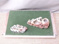 Two early 20thC Chinese soapstone carvings including one decorated with bats and rats, tallest 13cm