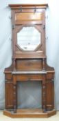 19thC mahogany hat stand with bevelled octagonal mirror, W104 x D39 x H218cm