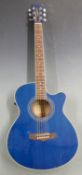 Tanglewood Discovery semi-acoustic guitar fitted with six steel strings in blue lacquered finish,