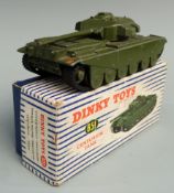 Dinky Toys diecast model Centurion Tank with green body and black rubber tracks, 651, in original