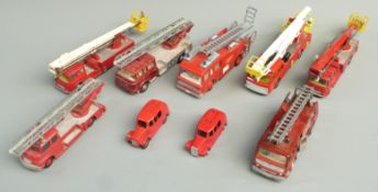 Nine Corgi Toys and Dinky Toys diecast model fire engines including Simon Snorkel, Turntable Fire