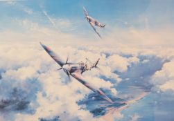 Douglas Bader and Johnnie Johnson signed Robert Taylor print 'Spitfire', 40 x 53cm