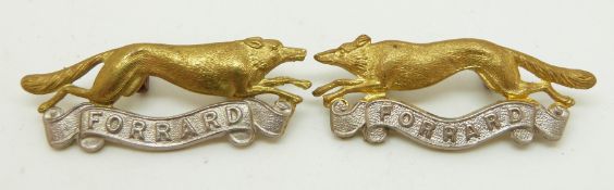 British Army Yorkshire Hussars pair of officer's silver and gilt collar badges