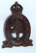 British Army Timber Corps Women's Land Army economy plastic cap badge, A Stanley & Sons Walsall to