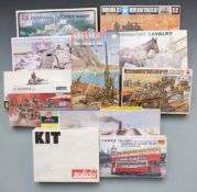 Eight plastic model kits including Nitto, GM and Dragon examples, all in original boxes.