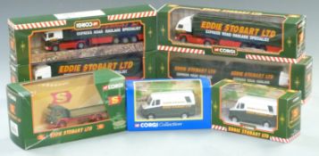 Seven Corgi Eddie Stobart diecast model vehicles including Curtainside Trailer, Mercedes Van etc,