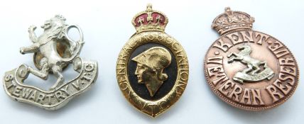 British Army Stewartry V.T.C. Kent Veteran Reserve and Central Association metal badges