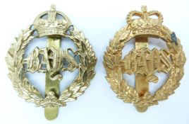 Two British Army 2nd Dragoon Guards (Queen's Bays) metal cap badges, one by Gaunt of London