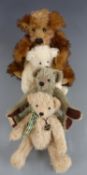 Four Deans Rag Book limited edition Teddy bears Geoffrey, Hudson, Franz and one other, largest
