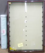 Mahogany framed wall mounted diecast model or train display cabinet with eight removable glass