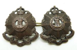 British Army Tenth London Hackney Regiment pair of metal collar badges