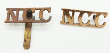 British Army Non Combatants Corps metal cap badge and shoulder title