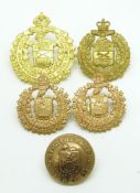 Four Canadian Army Lord Strathconan's Horse metal badges including a near pair of collar badges with