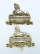Grantham School Officer Training Corps bi-metal cap badge together with a Lincolnshire on scroll