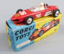 Corgi Toys diecast model Ferrari Formula 1 Grand Prix Racing Car with red body, white driver and